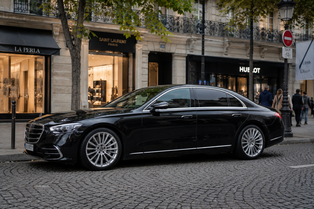 Airport transfer in France with a luxury vehicle and professional chauffeur.
