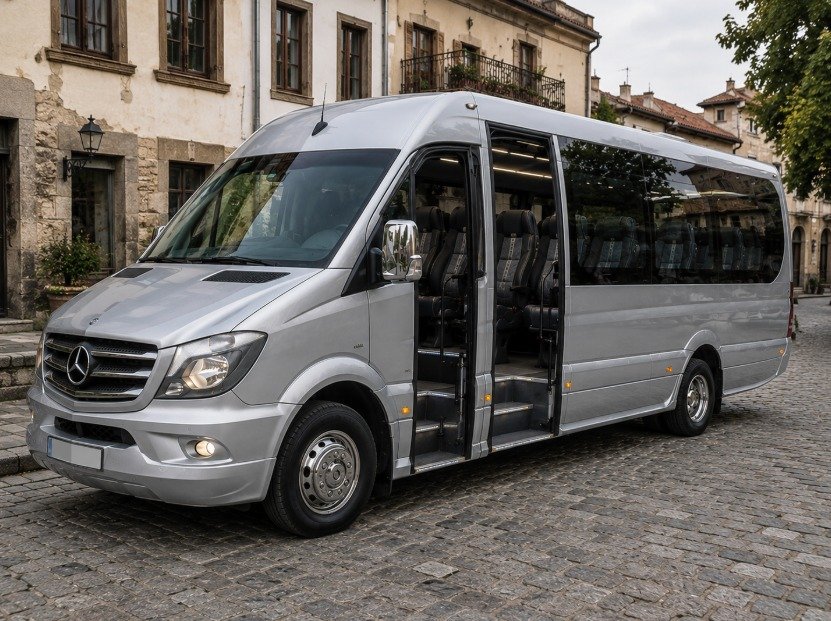 Minibus rental with driver Lyon – chauffeur-driven Mercedes Sprinter for airport transfers and group travel in Lyon, France.